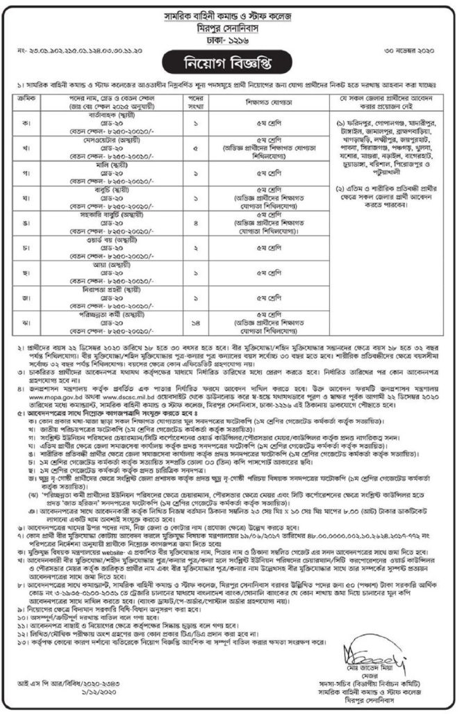 Defence Service Command and Staff College Job Circular 2020  BD Jobs