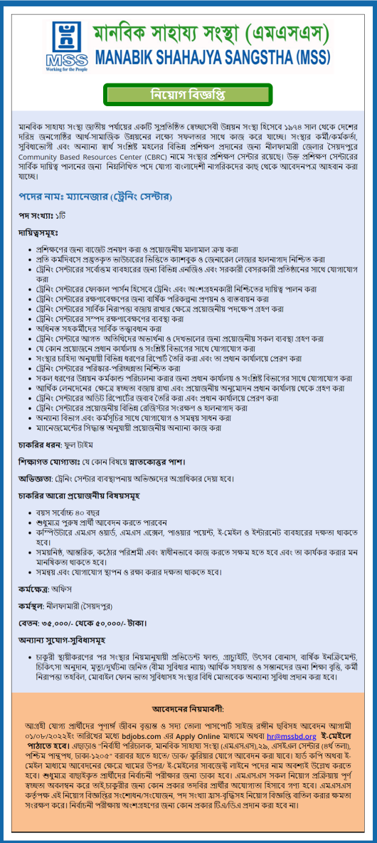 Manabik Shahajya Sangstha MSS Job Circular 2022 1